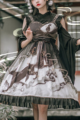 Klassisches Lolita JSK-Kleid im chinesischen Stil mit Wolkenfuchs-Print
